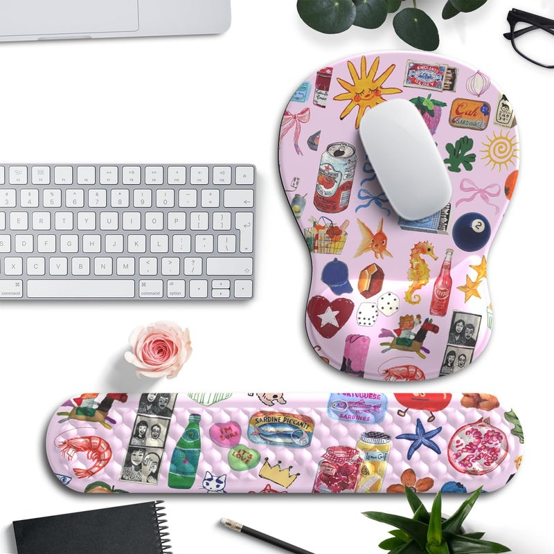 Mechanical Cattle Cute Mousepad with Wrist Rest for Computer Keyboard Mouse Pad Ergonomic Pink Kawaii Mousepad, Best Desk Decor Office Girls Pink Desk 2-in-1 Wrist Support Mouse Pad, Soft Gel Material Anti Slip Bottom - Image 1